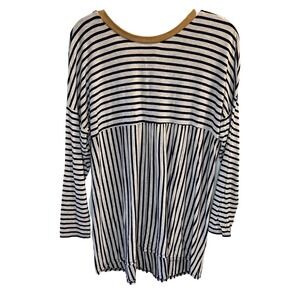 Carole Christian Stripe Long Sleeve Tunic Top Crisscross back Sz XL Oatmeal Navy